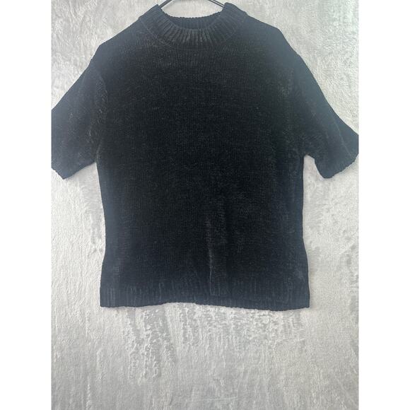 Banana Republic Chenille Short Sleeve Mock Neck Top • Black • Size L - Picture 4 of 6
